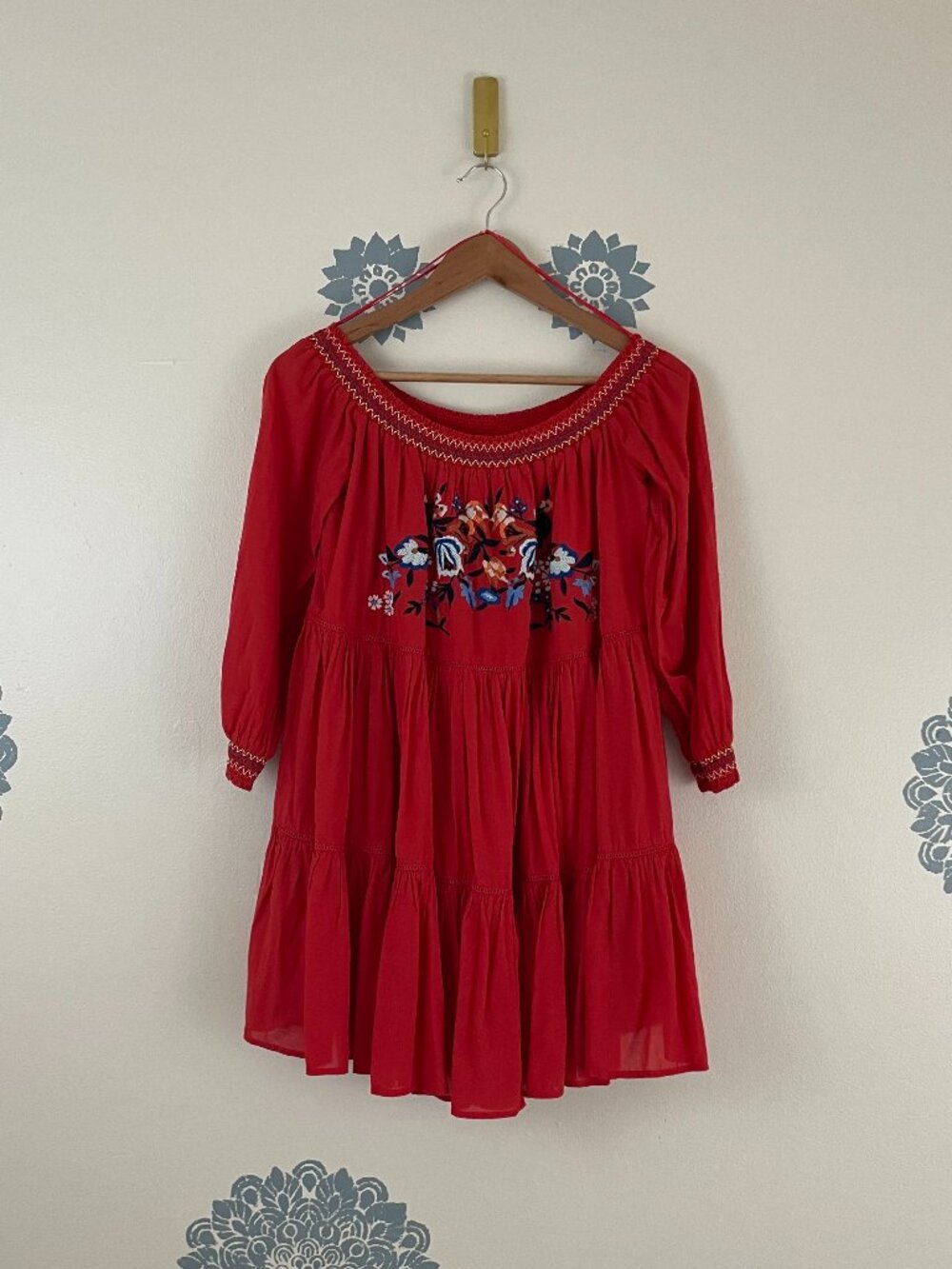 Free People Sunbeams Off The Shoulder Embroidered Mini Dress Size Small